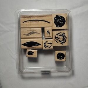 Vintage Stampin Up Wood Mount Stamps Definitely Decorative Tulip 9 Pieces 2000
